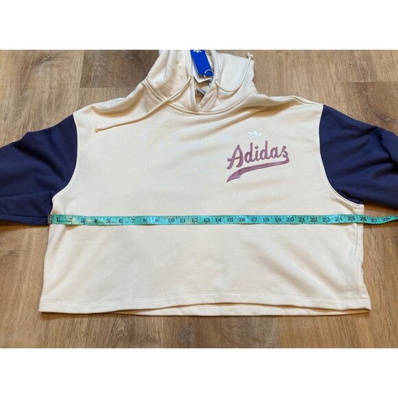 Adidas Womens Cream‎ & Navy Hoodie With Purple Logo Size M NWT - Picture 5 of 6